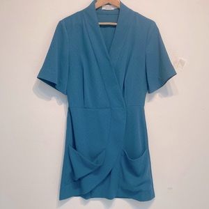 & Other Stories Elegant Chic Blue Snap Wrap Kimono Mini Dress. US 8